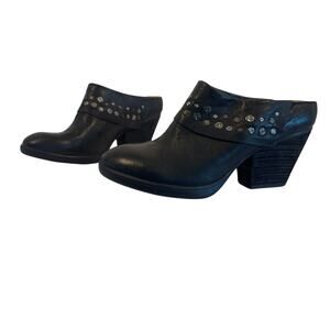 Söfft Gila Leather Studded Clog Booties Black Size 9 Stacked Heel Western